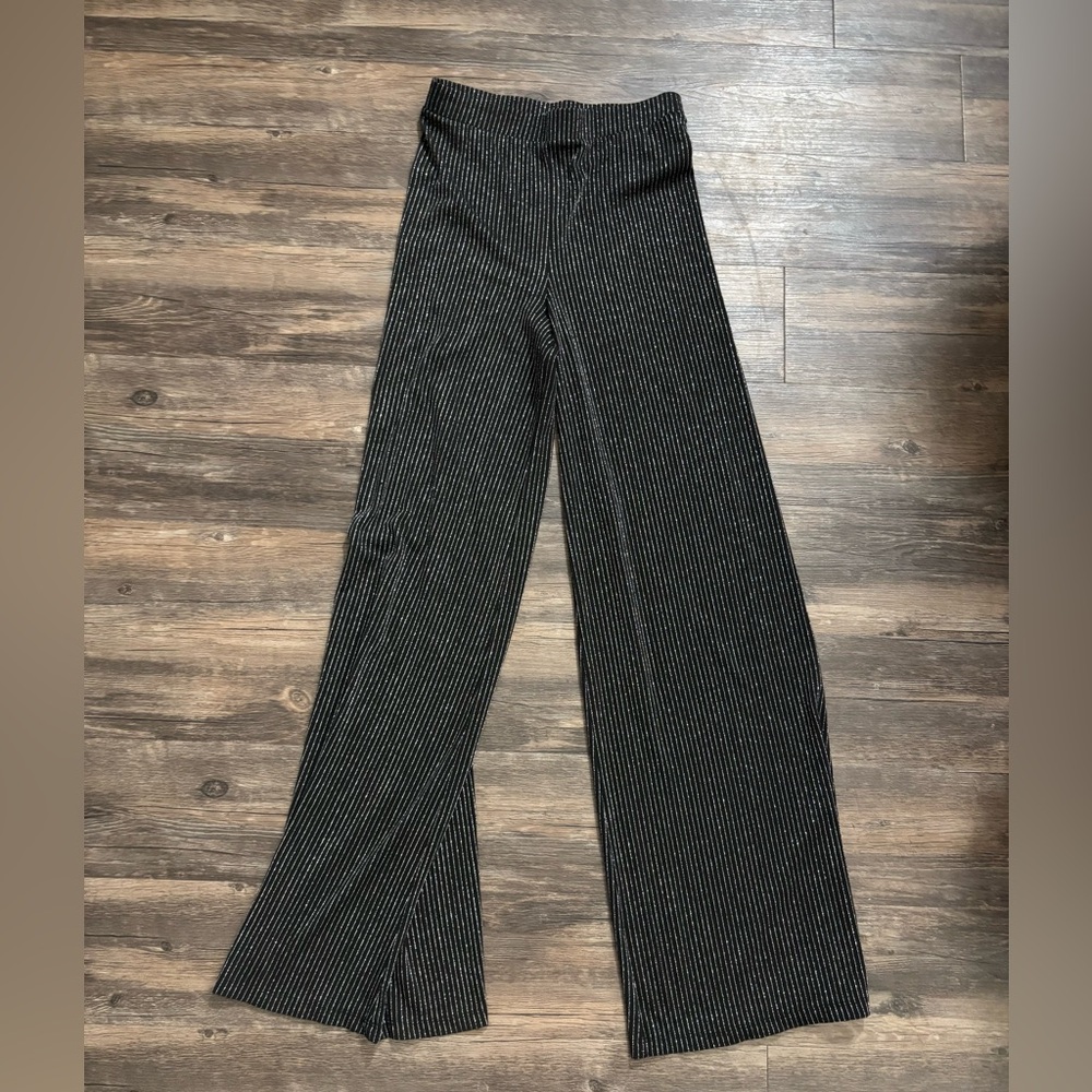 Forever 21 Black and Silver Pinstripe Wide Leg Pants
